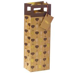 Raise-Your-Glass Kraft 1-Bottle Gift Bag